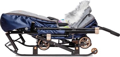 Санки-коляска GalaXy Glory Gloss (сатин темно-синий/светоотражающая ткань)