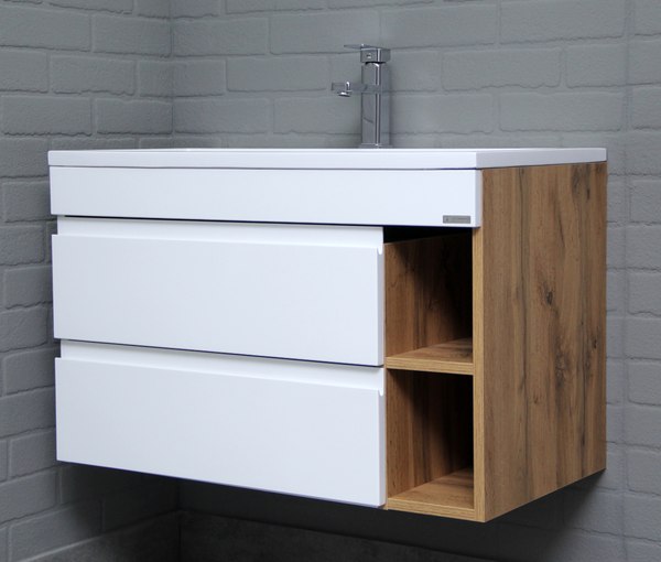 Тумба под умывальник Домино Absolute 80 Frost с двумя ящиками В2