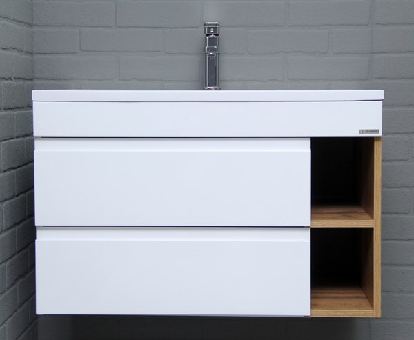 Тумба под умывальник Домино Absolute 80 Frost с двумя ящиками В2