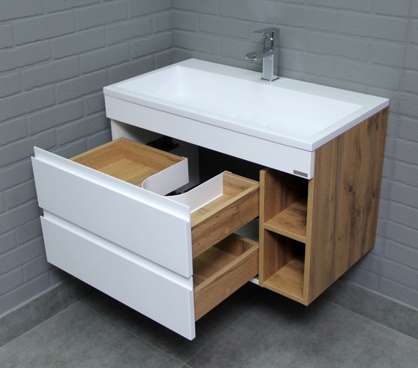 Тумба под умывальник Домино Absolute 80 Frost с двумя ящиками В2