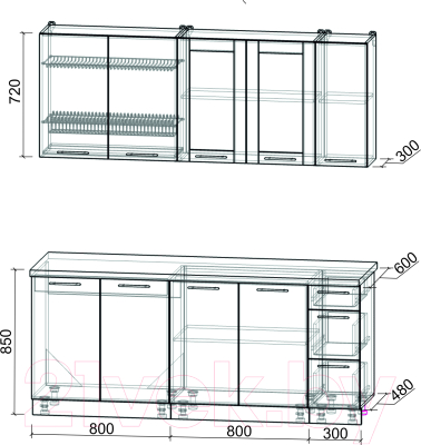 Кухонный гарнитур Интерлиния Мила Пластик 1.9 Б