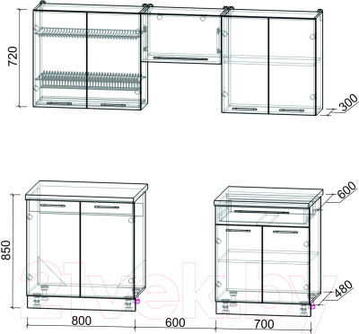 Кухонный гарнитур Интерлиния Мила Пластик 2.1 А