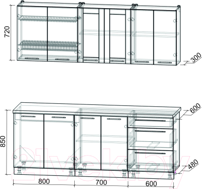Кухонный гарнитур Интерлиния Мила Пластик 2.1 Б