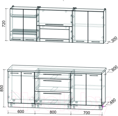 Кухонный гарнитур Интерлиния Мила Пластик 2.1 В