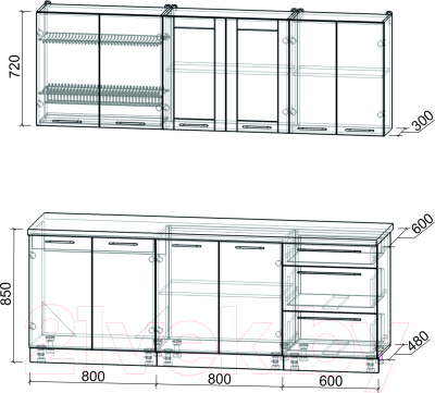 Кухонный гарнитур Интерлиния Мила Пластик 2.2 Б