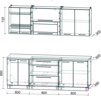 Кухонный гарнитур Интерлиния Мила Пластик 2.2 В