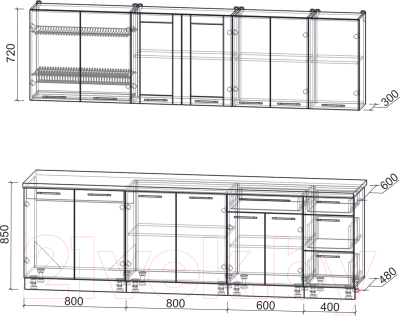 Кухонный гарнитур Интерлиния Мила Пластик 2.6 Б