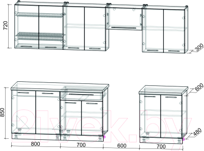 Кухонный гарнитур Интерлиния Мила Пластик 2.8 А