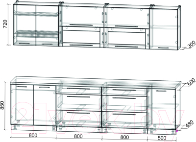 Кухонный гарнитур Интерлиния Мила Пластик 2.9 В