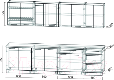 Кухонный гарнитур Интерлиния Мила Пластик 3.0 Б