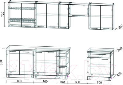 Кухонный гарнитур Интерлиния Мила Пластик 3.1 А