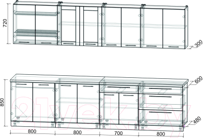 Кухонный гарнитур Интерлиния Мила Пластик 3.1 Б
