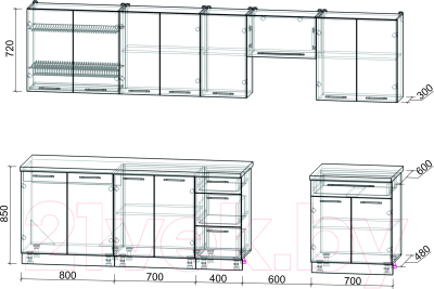 Кухонный гарнитур Интерлиния Мила Пластик 3.2 А