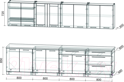 Кухонный гарнитур Интерлиния Мила Пластик 3.2 Б