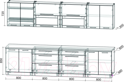 Кухонный гарнитур Интерлиния Мила Пластик 3.2 В