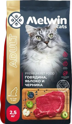 Сухой корм для кошек Melwin с говядиной, яблоком и черникой - фото