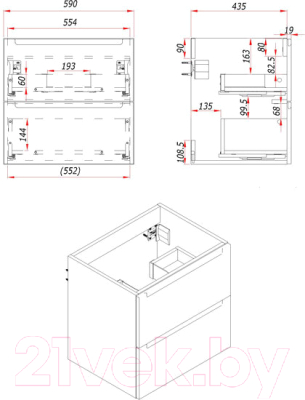 Тумба под умывальник ЗОВ Дион 60 / D60LHO0M9003GKV5-LDSPW