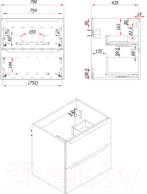 Тумба под умывальник ЗОВ Дион 80 / D80LHO0M9003GKV5-LDSPW