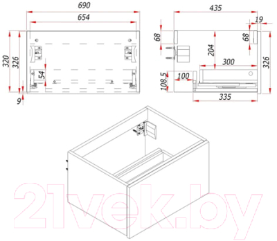 Тумба под умывальник ЗОВ Кито 70 / K70LA0MWMC-LDSPA