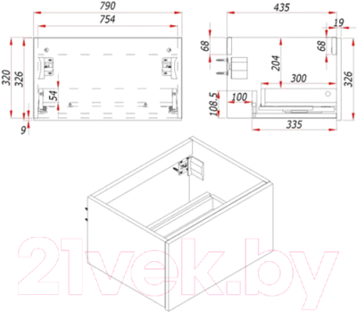 Тумба под умывальник ЗОВ Кито 80 / K80LW0MWMC-LDSPW
