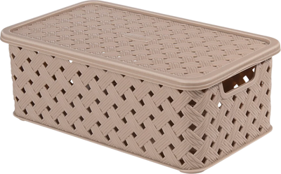 Корзина Эльфпласт Виола с крышкой / ЕР347 (6л, серо-бежевый)  - фото