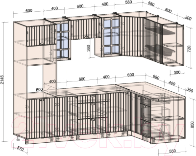 Кухонный гарнитур Интерлиния Берес 1.68x2.6 ВТ правая