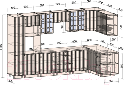 Кухонный гарнитур Интерлиния Берес 1.68x3.4 ВТ правая