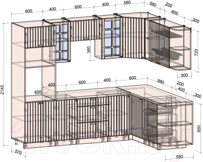 Кухонный гарнитур Интерлиния Берес 1.88x2.6 ВТ правая