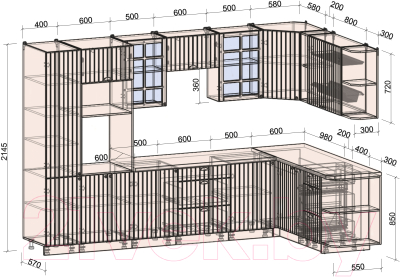 Кухонный гарнитур Интерлиния Берес 1.88x3.2 ВТ правая