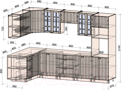 Кухонный гарнитур Интерлиния Берес 1.68x3.0 ВТ левая
