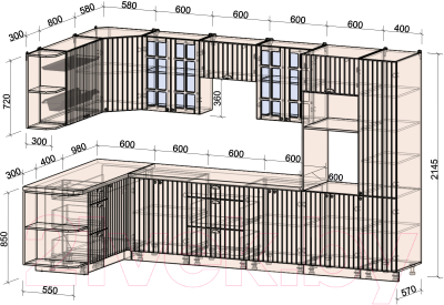 Кухонный гарнитур Интерлиния Берес 1.68x3.4 ВТ левая