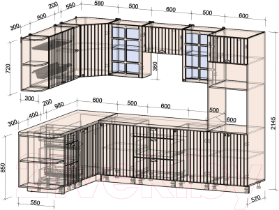 Кухонный гарнитур Интерлиния Берес 1.88x2.8 ВТ левая