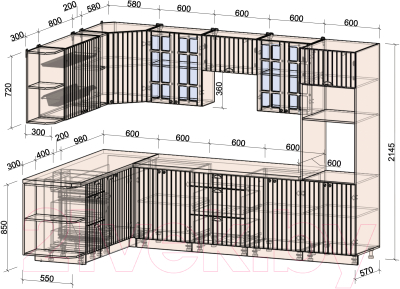 Кухонный гарнитур Интерлиния Берес 1.88x3.0 ВТ левая
