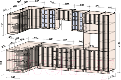 Кухонный гарнитур Интерлиния Берес 1.88x3.4 ВТ левая