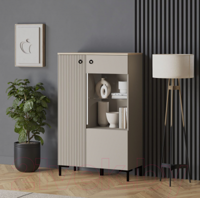 Шкаф с витриной Black Red White Domenica REG1D1W/140 с подсветкой