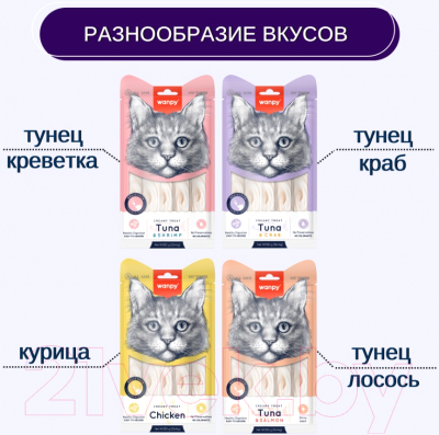 Лакомство для кошек Wanpy Cat Нежное пюре из тунца и краба