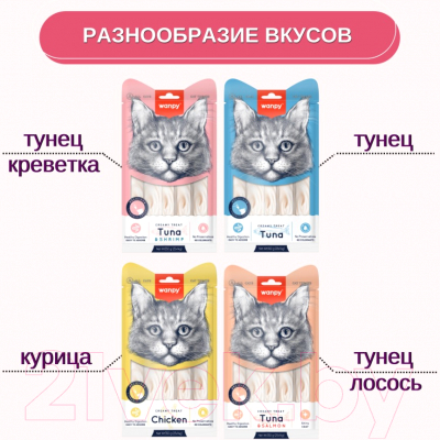 Лакомство для кошек Wanpy Cat Нежное пюре из тунца и креветок