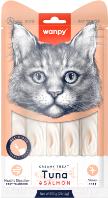 Лакомство для кошек Wanpy Cat Нежное пюре из тунца и лосося - фото