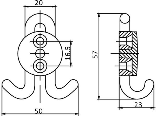 Крючок для одежды Trodos DMZ-30020 2-рожковый сплав ЦАМ