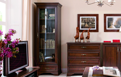 Шкаф с витриной Black Red White Kentaki S320-REG1W1S