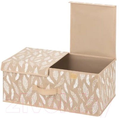Коробка для хранения El Casa Перья белые на бежевом / 490346 - фото