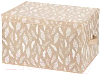 Коробка для хранения El Casa Перья белые на бежевом / 490353 - фото