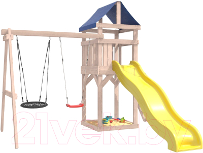 Игровой комплекс National Tree Company С качелями лодочка и гнездом IgroWoods / ДКНП-3 (не окрашен) - фото