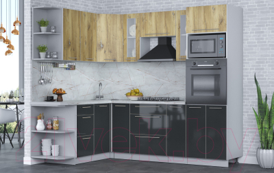 Кухонный гарнитур Интерлиния Мила Пластик 1.68x2.4 левая