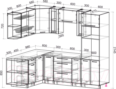 Кухонный гарнитур Интерлиния Мила Пластик 1.68x2.4 левая