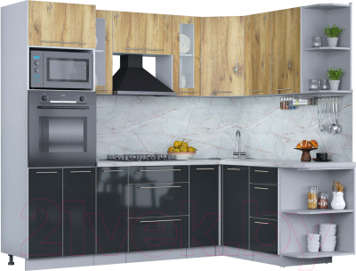 Кухонный гарнитур Интерлиния Мила Пластик 1.68x2.4 правая - фото