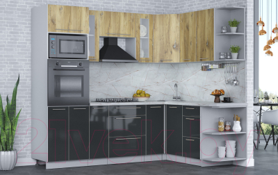 Кухонный гарнитур Интерлиния Мила Пластик 1.68x2.4 правая