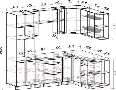 Кухонный гарнитур Интерлиния Мила Пластик 1.68x2.4 правая
