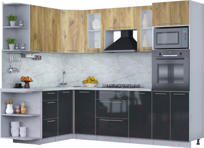 Кухонный гарнитур Интерлиния Мила Пластик 1.68x2.6 левая - фото