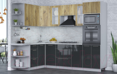 Кухонный гарнитур Интерлиния Мила Пластик 1.68x2.6 левая